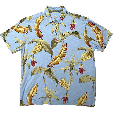 #ad Tommy Bahama Polo Shirt Pima Cotton Banana Leaf Light Blue Mens Size Large $20.95