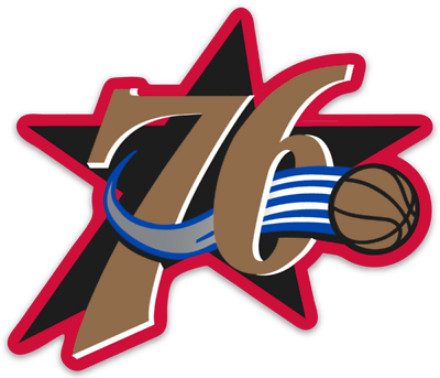 #ad Philadelphia 76ers Vintage era 2000 76 Red Gold amp; Blue logo Type Die cut MAGNET $5.49