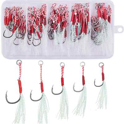 #ad 100Pcs box Assist Hook Fishing Hooks Barbed Hook Tying Up Fishhook With Feather $26.62