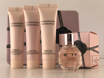 #ad Viktoramp;Rolf Flowerbomb 4pc Mini Set Parfum Splash 0.24 oz Body Lotion Gel Cream $39.95