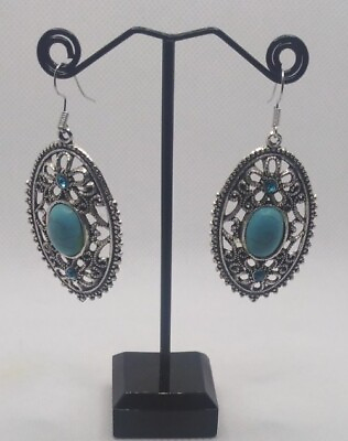 #ad Boho Tibetan Silver Howlite Crystal Figure Design Hook Earrings $15.00