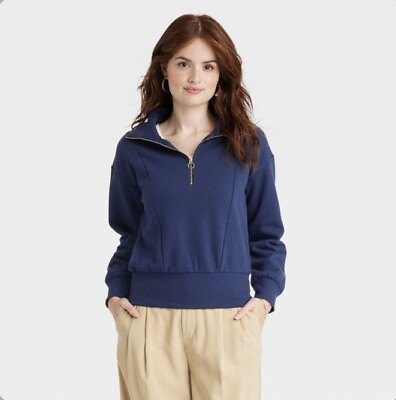 #ad #ad A New Day Women#x27;s S Small Quarter Zip Sweatshirt Navy Blue New $16.88