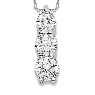 #ad 14K White Gold Lab Grown Created Diamond 3 Stone Necklace Charm Pendant $559.00