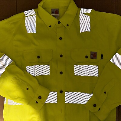 #ad NEW Carhartt FR FLAME RESISTANT Cat2 Type R Yellow Hi Vis LG Button Up Shirt T2 $59.46