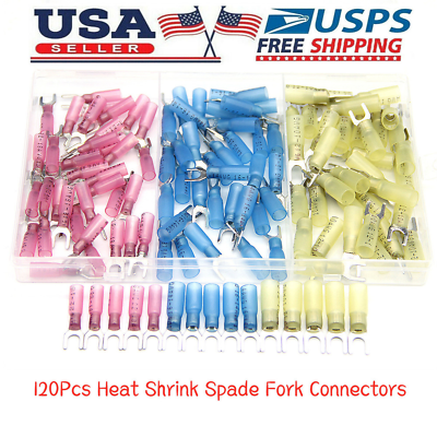 #ad 120PCS Electrical Insulated Heat Shrink Fork Wire Spade Crimp Terminal Connector $15.89