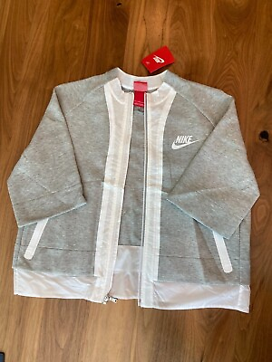 #ad NEW WITH TAG Nike Women#x27;s Crop Jacket 803012 063 Dark Grey Heather White Large $100.00