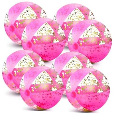 #ad 8 Pieces Glitter Beach Ball 24 Inch Pink Inflatable Beach Balls Large Swimming $59.59