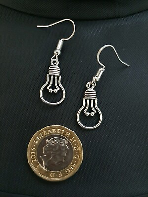 #ad Ladies Silver Teacher Light Bulb Hook Earrings Science Student Graduate Tesla GBP 3.99