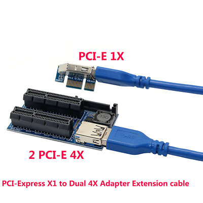 #ad PCIE PCI Express X1 to Dual 4X Adapter Extension cable Riser Cable PCIe x4 x8x16 $17.90