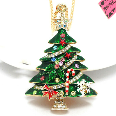 #ad New Fashion Women Green Lovely Enamel Christmas Tree Crystal Sweater Necklace $3.95