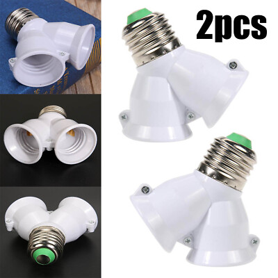 #ad 2x 2 in 1 E27 Lamp Socket Splitter Adapter Light Double Y Bulb Base Stand Holder $9.29