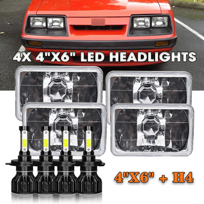 #ad 4pcs For Ford Mustang 1979 1986 4x6 Inch LED Headlights High Low Beam Bulb 6000K $163.99