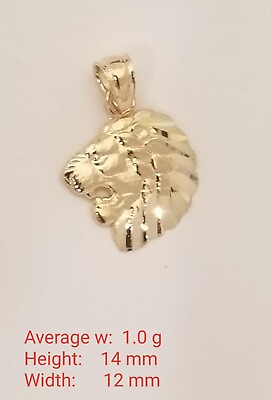 #ad 14k Real solid Yellow Gold Lion Head león Diamond Cut Charm Pendant $99.00
