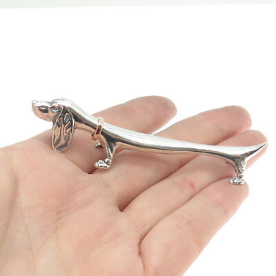 #ad 925 Sterling Silver amp; 18K Rose Gold Antique Art Deco Dachshund Pin Brooch $179.95