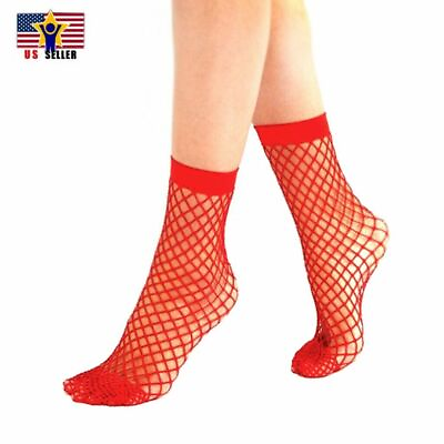 #ad Women Girl Sheer Fashion Hot Sexy Stocking Hosiery Mesh Red Fishnet Ankle Socks $4.30
