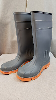 #ad USED Gray amp; Orange Plain Toe Size 10 Rubberized Boot 15quot; High Waterproof Slip Re $20.80