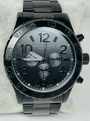 #ad Akribos AK763BK Men#x27;s Black Stainless Swiss Multifunction Quartz Watch 50mm $30.45