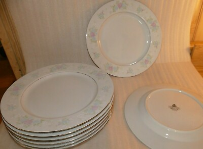 #ad Lot of 6 China Garden Prestige Dinner Plates 10. 5quot; White Pink Blue Flowers $18.40