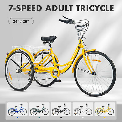 #ad #ad VIRIBUS 24quot; 26quot; 7 Speed Adult Tricycle 3 Wheel Bike Cruiser Trike Bicycle Basket $220.49