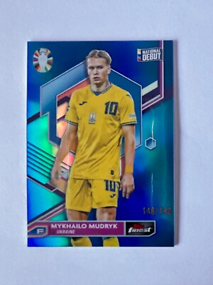 #ad 2023 24 Finest UEFA Mykhailo Mudryk Blue Refractor SP #146 150 Ukraine Card #95 $15.00