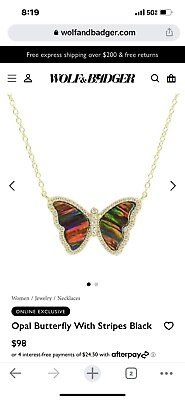 #ad Kamaria 925 Opal Butterfly Necklace Rainbow Striped $69.75