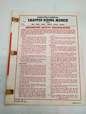 #ad Snapper Riding Mower 2880 2880S 2880W 2880WS 2810W 2810WS Operator#x27;s Manual $19.95
