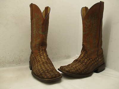 #ad Horse Power HP Brown Leather Basket Weaved Square Toe Cowboy Boots Men Size 10 D $59.95
