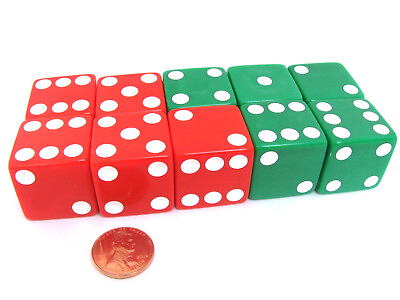 #ad Set of 10 D6 25mm Large Opaque Jumbo Christmas Dice 5 Each of Red and Green $16.99
