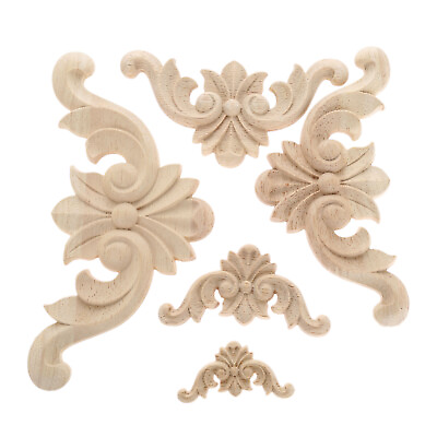 #ad Unpainted Wooden Carved Decal Furniture Woodcarving Corner Door Decor Applique $4.22