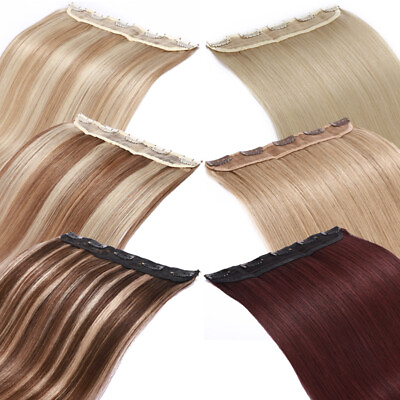 #ad Wavy Straight One Piece Weft Extensions Clip In 100% Real Remy Human Hair Blonde $120.29