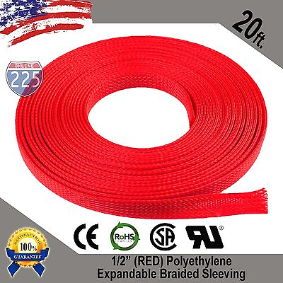 #ad 20 FT 1 2quot; Red Expandable Wire Cable Sleeving Sheathing Braided Loom Tubing US $11.99