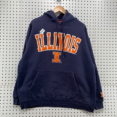 #ad Illinois Fighting Illini Hooded Sweatshirt Blue Orange Embroider Adult 2XL 27x27 $24.88