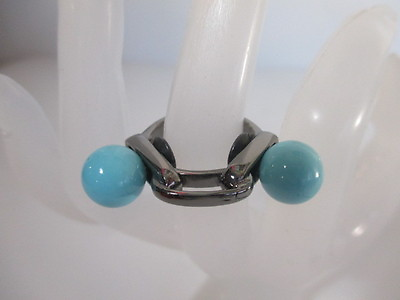 #ad JOOMI LIM Silver Light Blue Ball Link Ring Size 5 NIP $181 $42.50