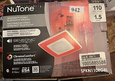 #ad NuTone SPKN110RGBL Chromacomfort Ceiling Bath Fan with Sensonic Bluetooth $110.00