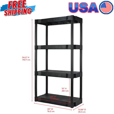 #ad A Plastic Garage Shelves Storage Organizer 4 Tier Shelf Heavy Duty Shelving Unit $29.98