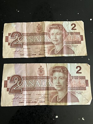 #ad Lot of 2 Canada Two Dollar Bills 1986 $7.99