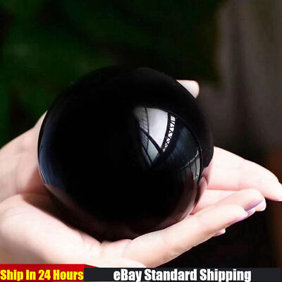 #ad 80mm Big Natural Black Obsidian Crystal Sphere Ball Healing Energy Stone Stand $19.49