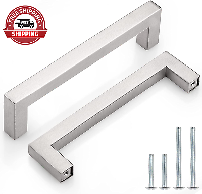 #ad 5 Pack 5 Inch Square Kitchen Cabient Handles Bathroom Dresser Pulls Stainless S $24.93