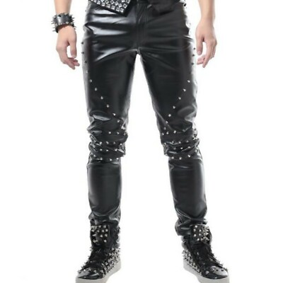#ad Mens Trousers Slim Fit Rivet Punk Rock Singer Casual Costume Pants $83.99
