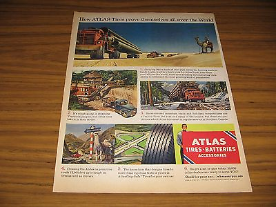 #ad 1950 Print Ad Atlas Tires Truck with Load of Steel Pipes in Saudi Arabia Camel $14.53