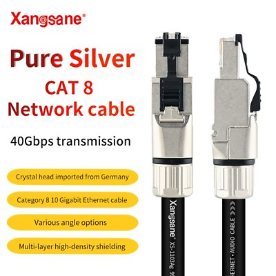 #ad pure silver CAT 8 network cable hifi Ethernet cable 10 Gigabit 40Gbps2000MHz $260.68