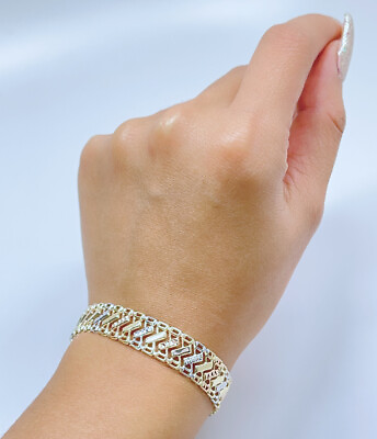 #ad 14k Gold Diamond Cut ZigZag Light Tri Color Bracelet Gold 7 inches $599.99
