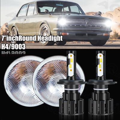 #ad 7quot; Stock Style H4 Glass Headlight LED 4000Lm 20 40w Light Bulb Headlamp Pair $199.99