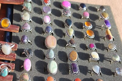 #ad New Sale Pink Agate amp; Mix Gemstone 925 Silver Plated 100 PCs Designer Rings Lot $93.50