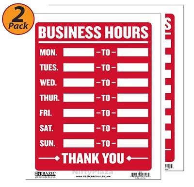#ad 2 Pack Business Hours Sign Durable Plastic Weatherproof 9 Inch x 12 Inch $7.99