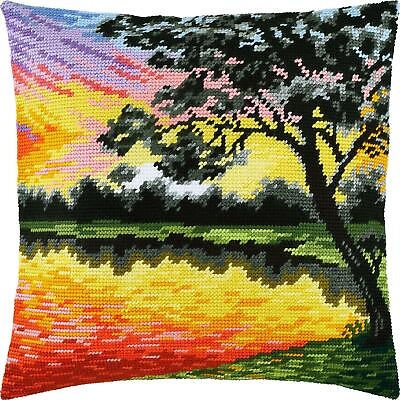 #ad New DIY Needlepoint Pillow Kit Sunset 16quot;x16quot; $44.99