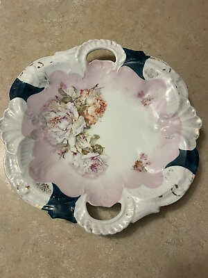 #ad Antique Handled Floral Dish TL Bavaria C $10.00