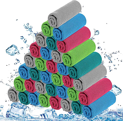 #ad 32 X 12 Inch Microfiber Ice Towel Cooling Cold Towel for Neck and Face Breathab $45.19