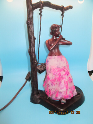 #ad Rare Antique Brass Blown Glass Art Deco Lady in swing lamp $39.99