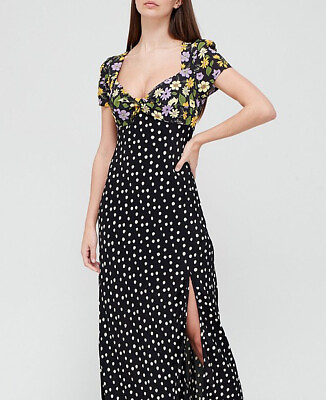 #ad V By Very Sleeve Detail Crepe Maxi Dress Floral Polka Dot Spot UK Size 14 GBP 29.99